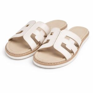 Edelman Valeri Mini Ivory Leather Slide Sandals Girls 12M NIB